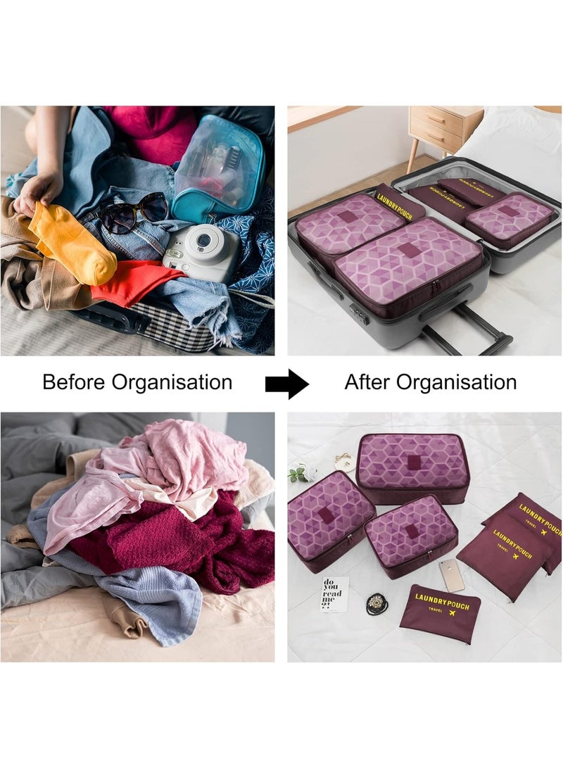 TRAVEL 6pcs Lightweight Packing Cubes – Convenient and Organized Luggage Solution for Clothes, Shoes & Toiletries-Deep Red - Image 4